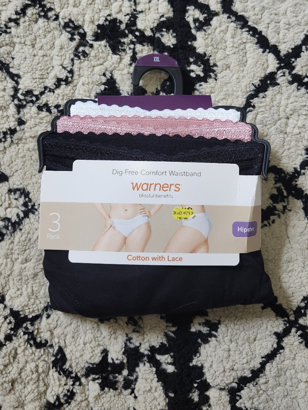Warner's Women's Hipster Panties 3-Pack - Black, Pink, White